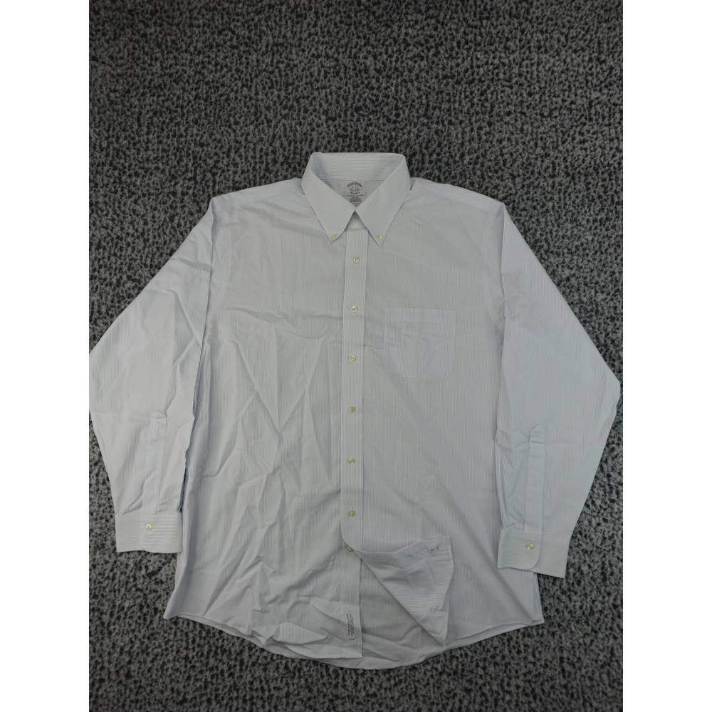 Brooks‎ Brothers Dress Shirt Mens 17-34 Blue Good Non-Iron Supima Cotton Stripe